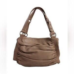 bcbgmaxazria taupe ruched leather shoulder bag